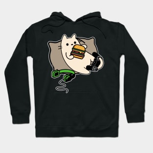 Gamer cat eating hamburger game loading Hoodie